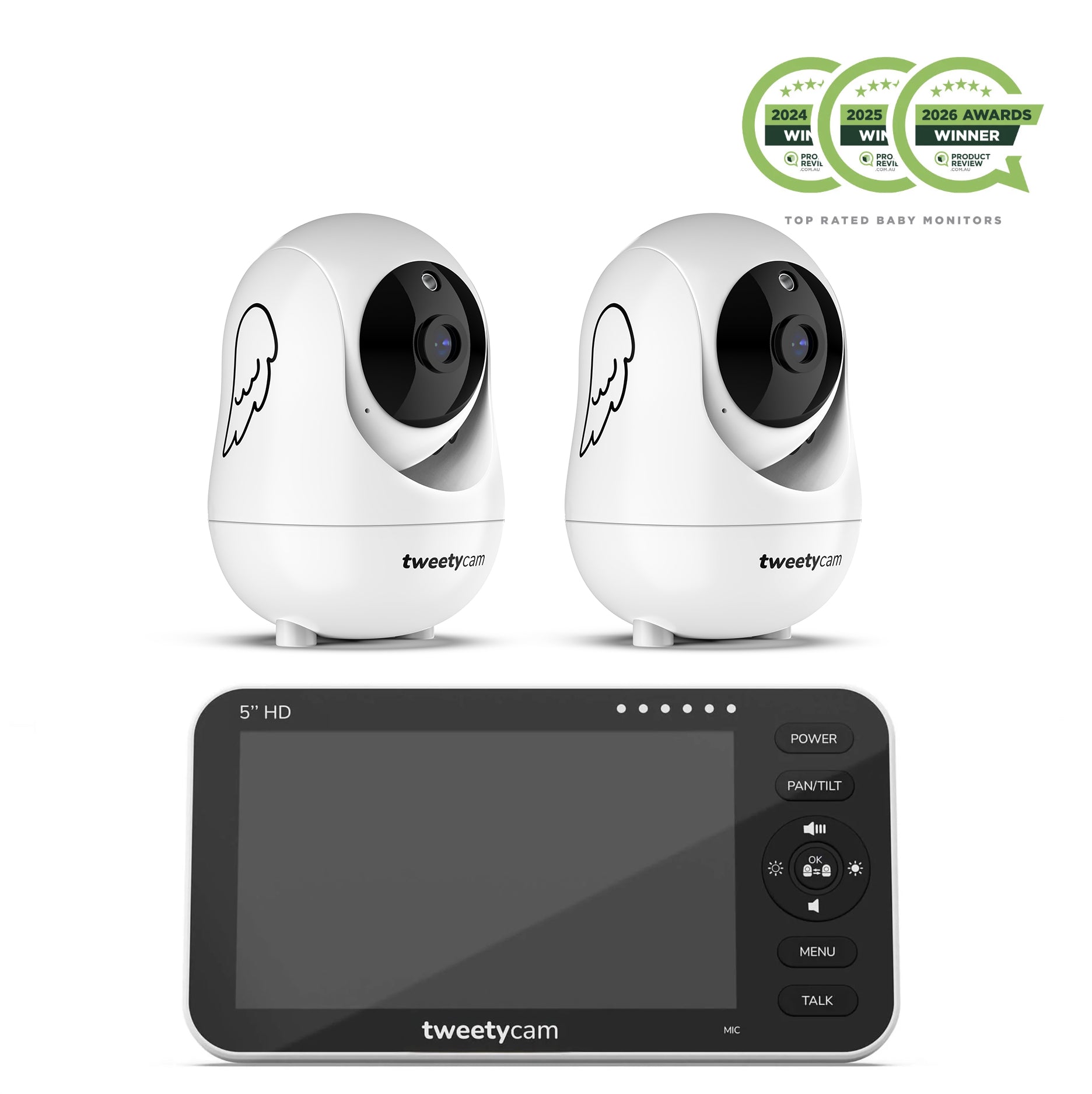 Tweetycam baby monitor with two cameras