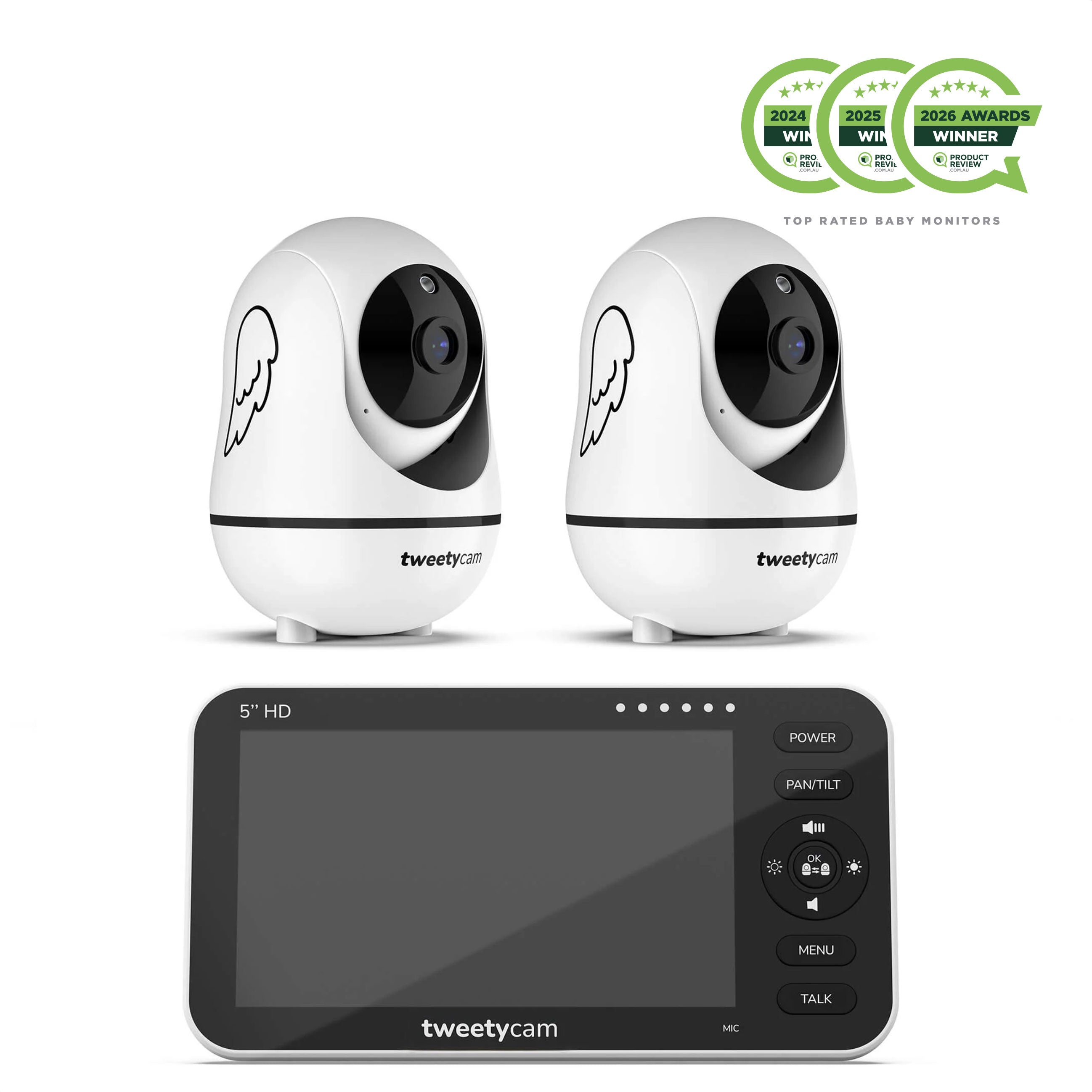 Tweetycam baby monitor with two cameras